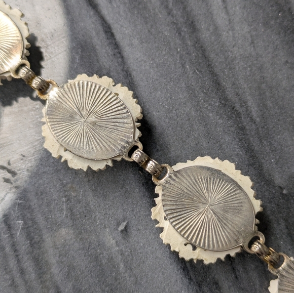 Celluloid Wedding Cake Silver Tone Link Vintage Bracelet - Picture 4 of 6